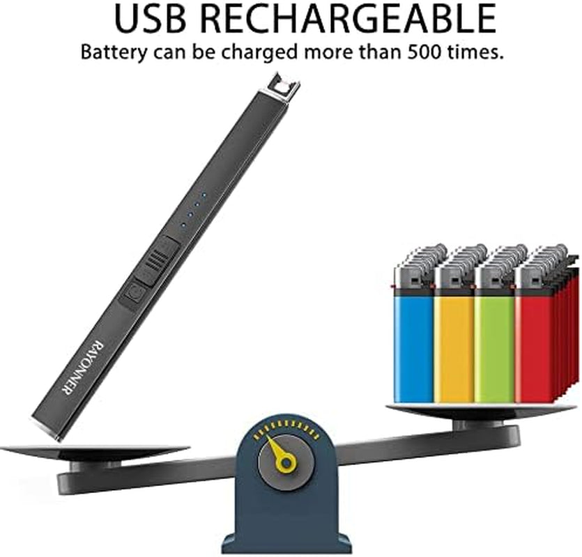 Electric Candle Lighter Rechargeable Lighters Valentines Day Gifts Easter Basket Stuffers Plasma Arc Lighters Windproof & Flameless USB Rechargeable with Safety Switch(1Pack, Black)