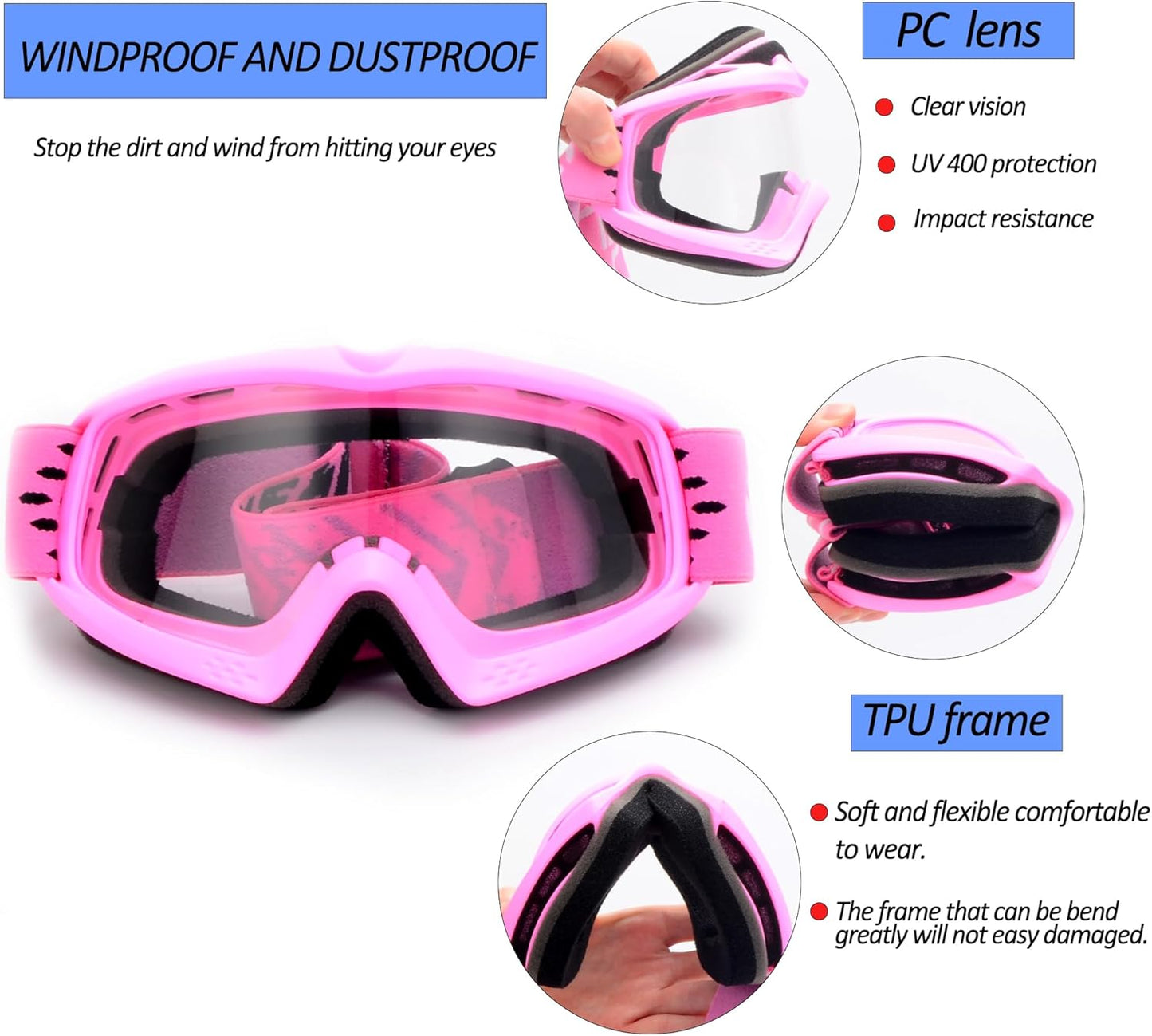 Kids Teens Child Youth ATV Goggles Dirt Bike Goggles Motorcycle Motocross Off-Road Goggle
