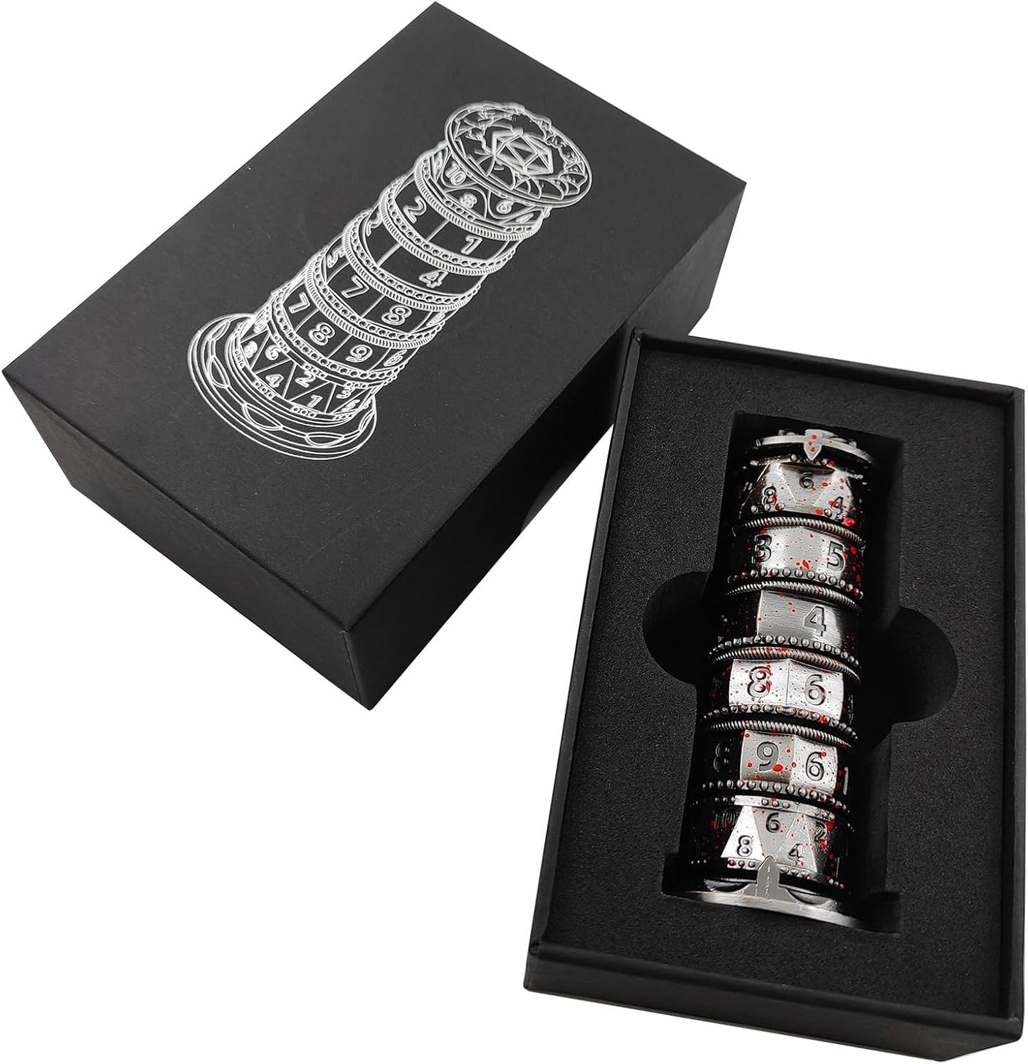 Pagoda Dice Spinner for Dungeons and Dragons,Metal D&D Unique Roulette Dice,D4 D6 D8 D10 D12 D20 D% for Dungeons and Dragons DND Gifts RPG Role Playing Gaming Dice(Blood)