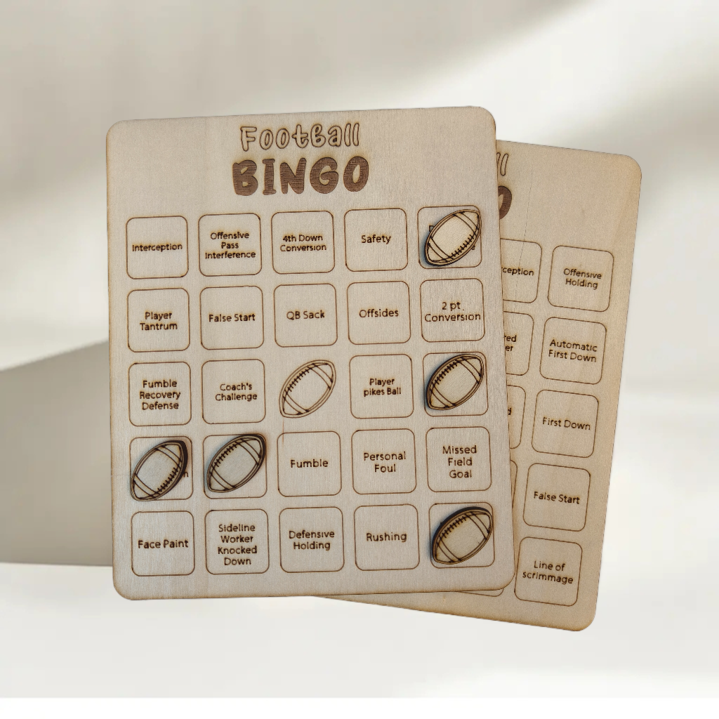 Football Bingo Game, Wooden Football-Themed Bingo Game, Tic-Tac-Toe Board Game, Sports Bingo, Cards Family Night Wood Gift for Adults,