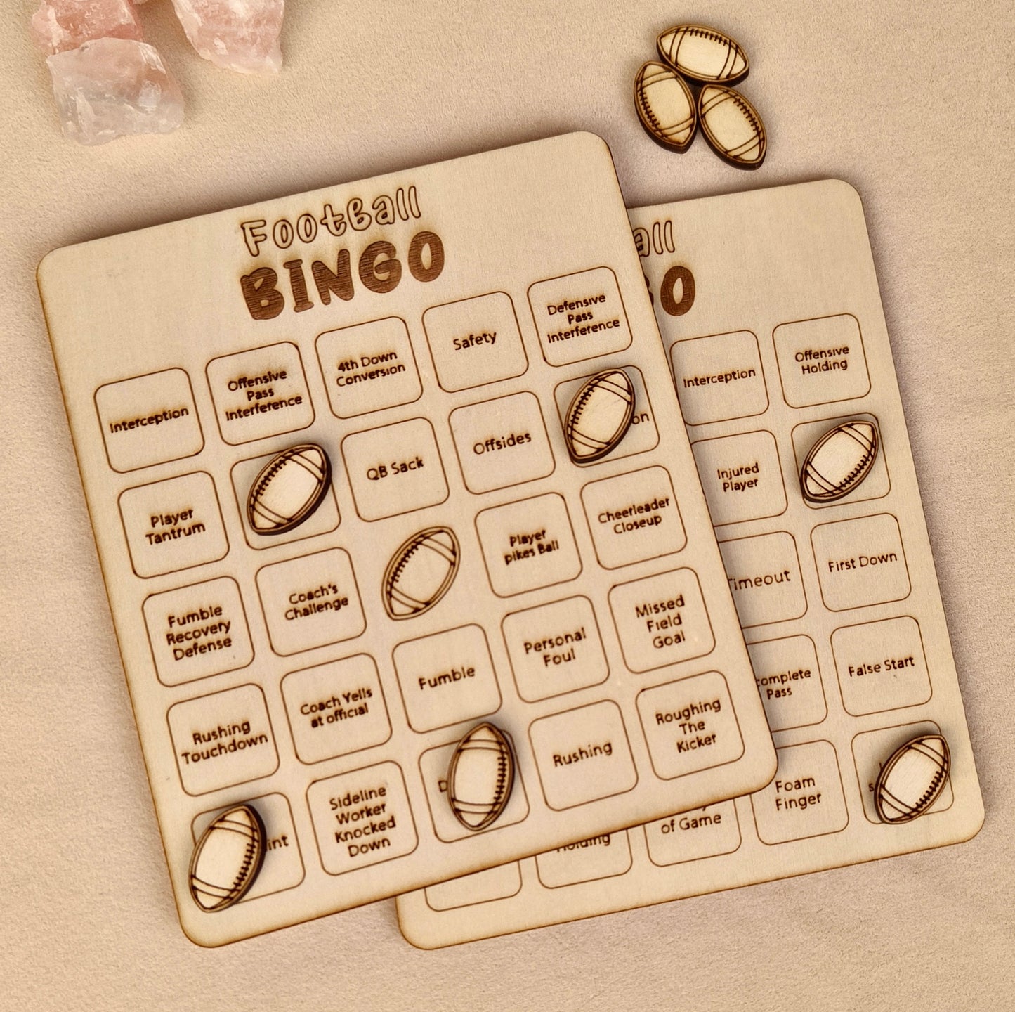 Football Bingo Game, Wooden Football-Themed Bingo Game, Tic-Tac-Toe Board Game, Sports Bingo, Cards Family Night Wood Gift for Adults,