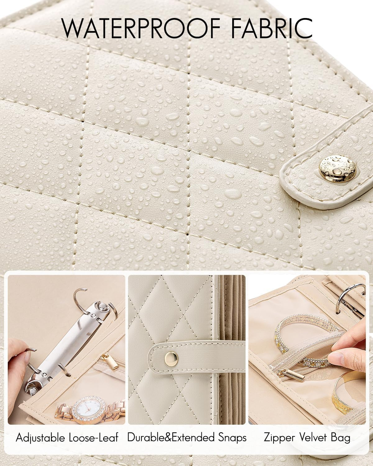 Travel Jewelry Organizer Case, Jewelry Storage Book Ring Binder with Clear Zipper Velvet Jewelry Pouches Bags for Rings,Necklace,Earrings,Valentines Day Gifts for Her-Cream White
