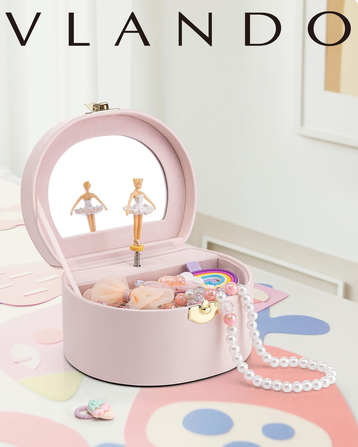 Musical Jewelry Box for Girls, Small Kid Music Box with Ballerina for Birthday Bedroom Decor, Gifts for Girls Kids - Light Pink