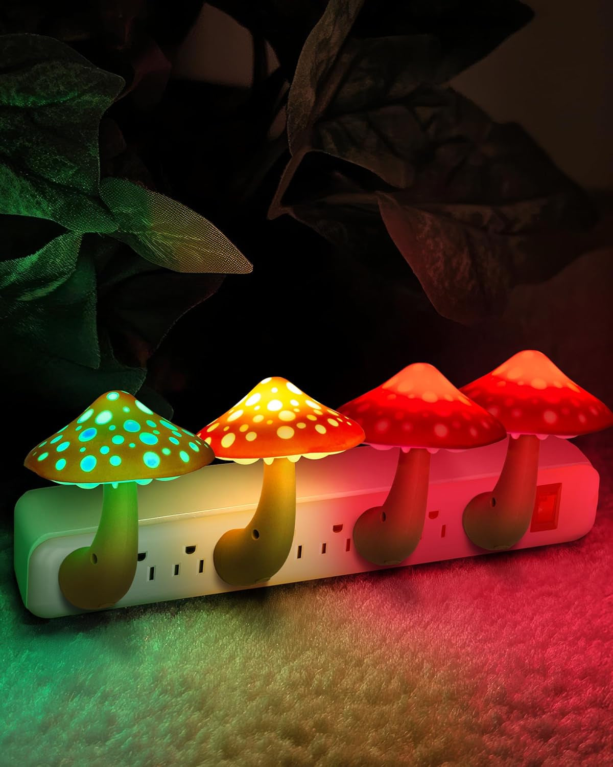 Mushroom Night Light Plug in - Manual Color Changing LED Mushroom Nightlight Wall Lamp - Whimsical Cute Red Fairy Unique Fun Cool Weird Hippie Shroom Stuff Ambient Decor Nursery Bed Gift Kids Adult
