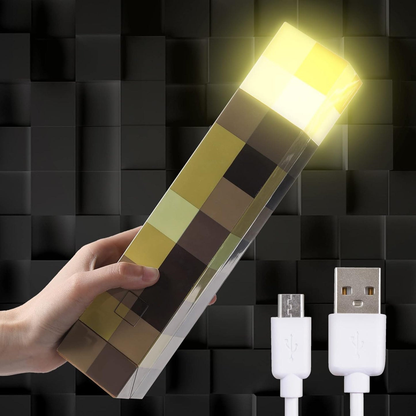 Torch Lamp with Wall Mountable, 11 Inch LED Night Light, USB Rechargeable for Nightstand Torch Light, Costume Cosplay Nightlight, Kid'S Birthday Party Living Room Bedroom Decorations (Yellow)