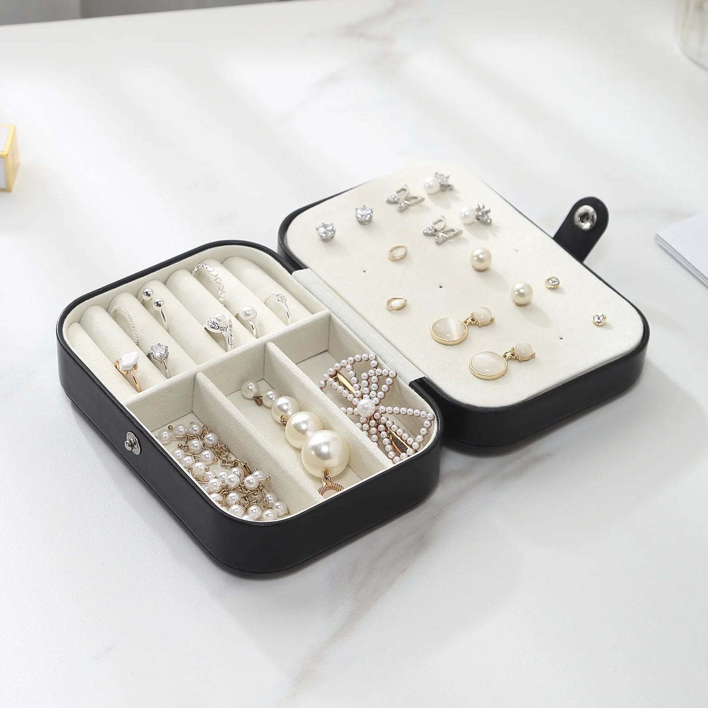 Portable Jewelry Box for Women Girls Double Layer Display Storage Organizer Earrings Ring Necklace Leather Travel Jewelry Case