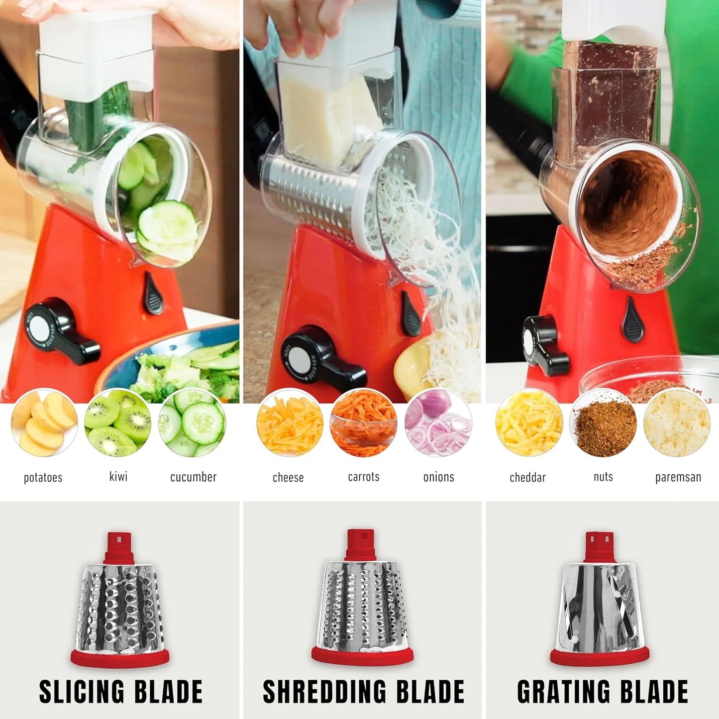 Nutrislicer Rotary Cheese Grater Vegetable Chopper Food Slicer Shredder Crinkle Cutter Adjustable