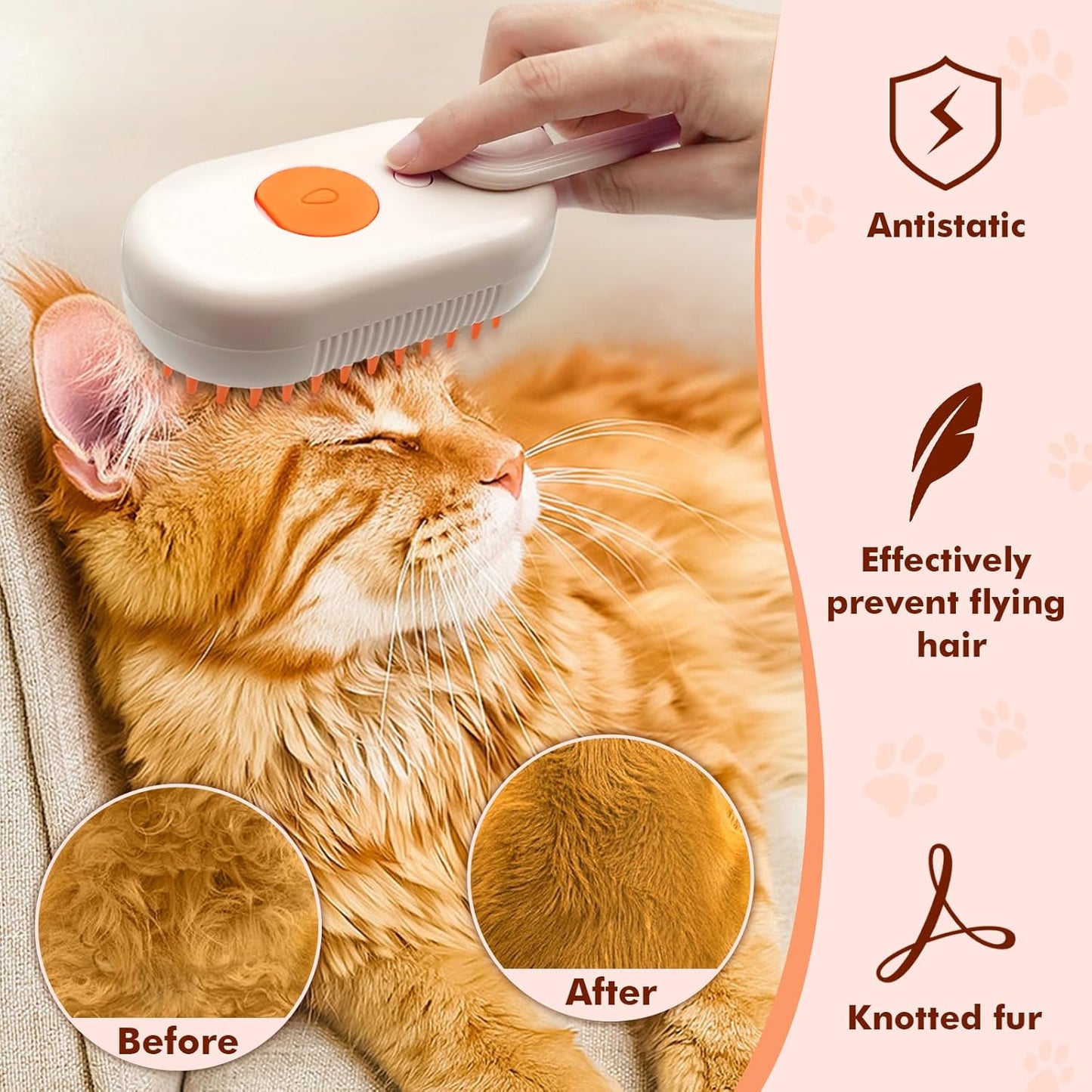 Cloud Care Cat Brush, Cat Steam Brush for Shedding, 3-In-1 Self-Cleaning Pet Steam Brush with 360° Rotating Arm for Long and Short Hair Cats and Dogs Grooming Supplies