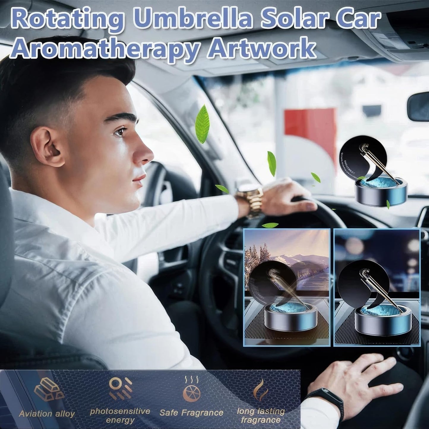 Car Aromatherapy, Rotating Umbrella Solar Car Aromatherapy Artwork, Car Aromatherapy Diffusers for Essential Oils,Smart Car Air Freshener, Car Diffuser Humidifier (Red)