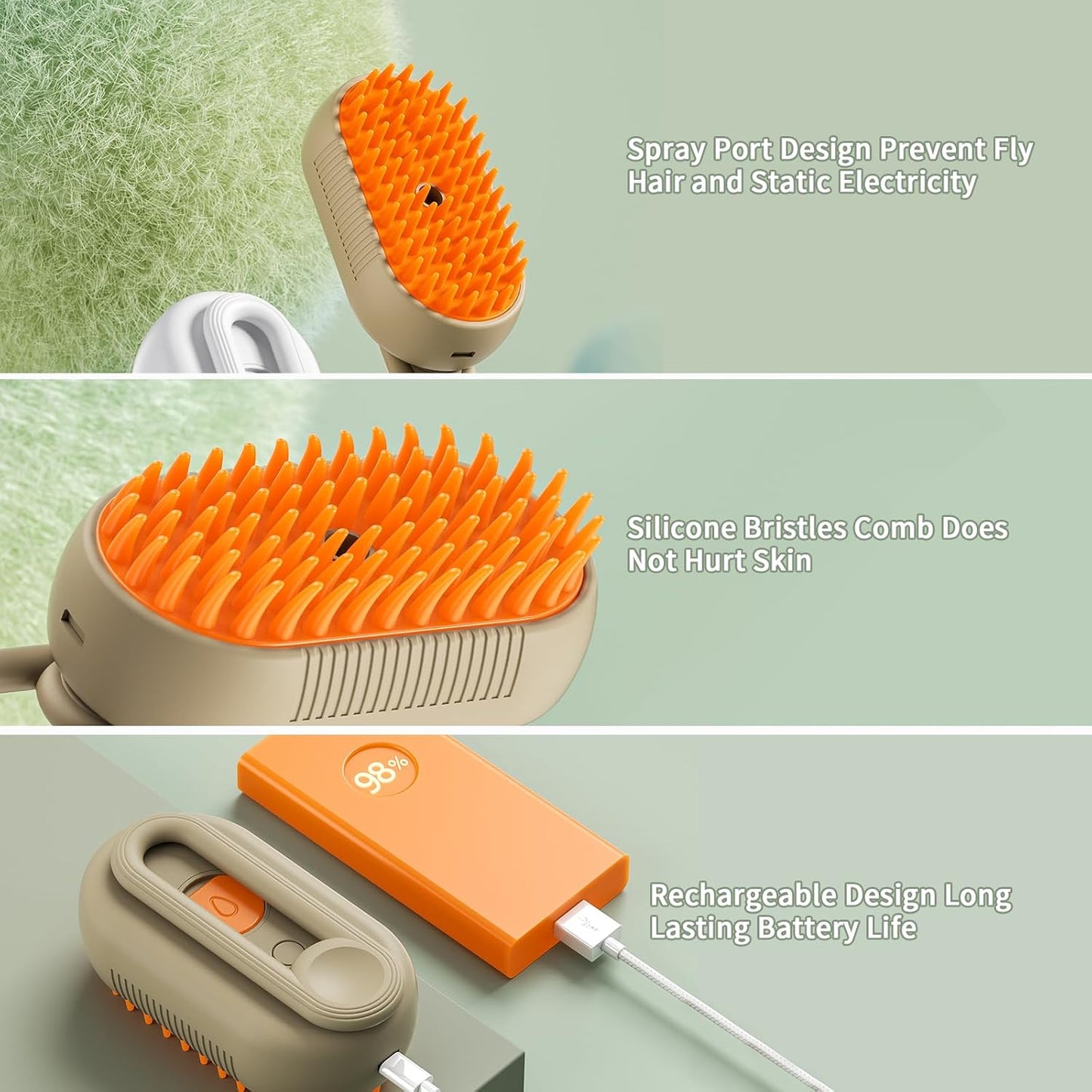 3-In-1 Self-Cleaning Steam Grooming Brush - Removes Loose Undercoat for Long & Short Haired Cats, Kittens