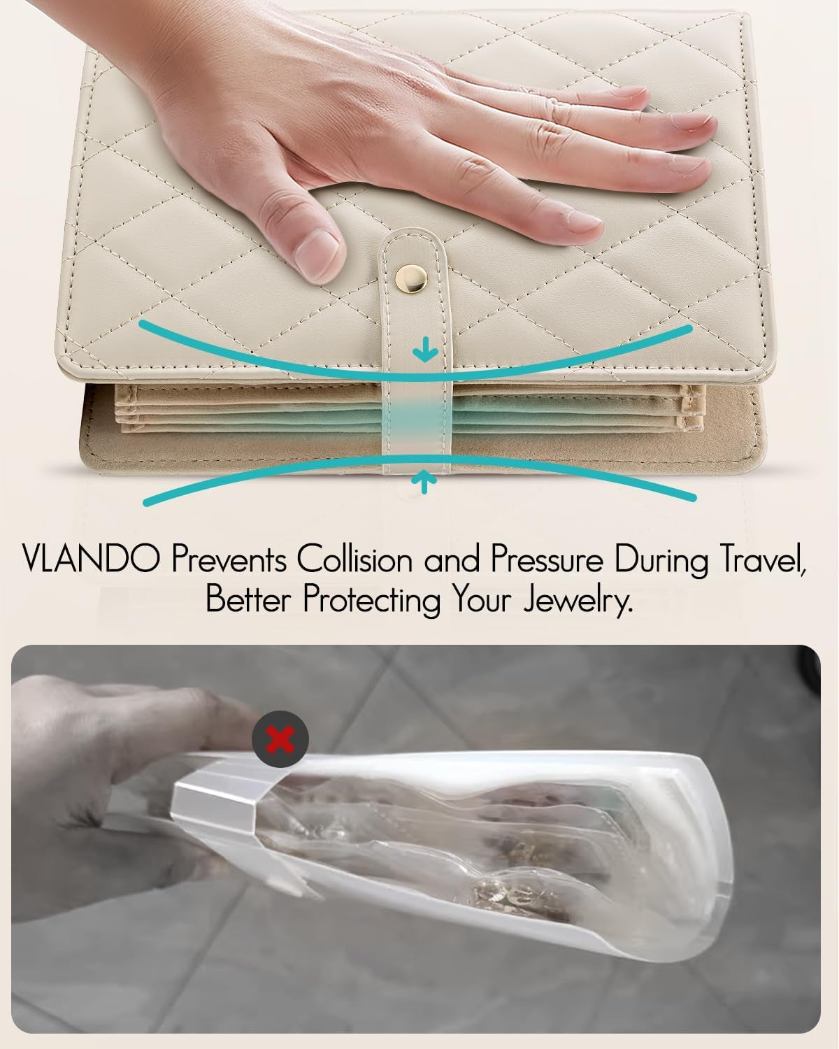 Travel Jewelry Organizer Case, Jewelry Storage Book Ring Binder with Clear Zipper Velvet Jewelry Pouches Bags for Rings,Necklace,Earrings,Valentines Day Gifts for Her-Cream White
