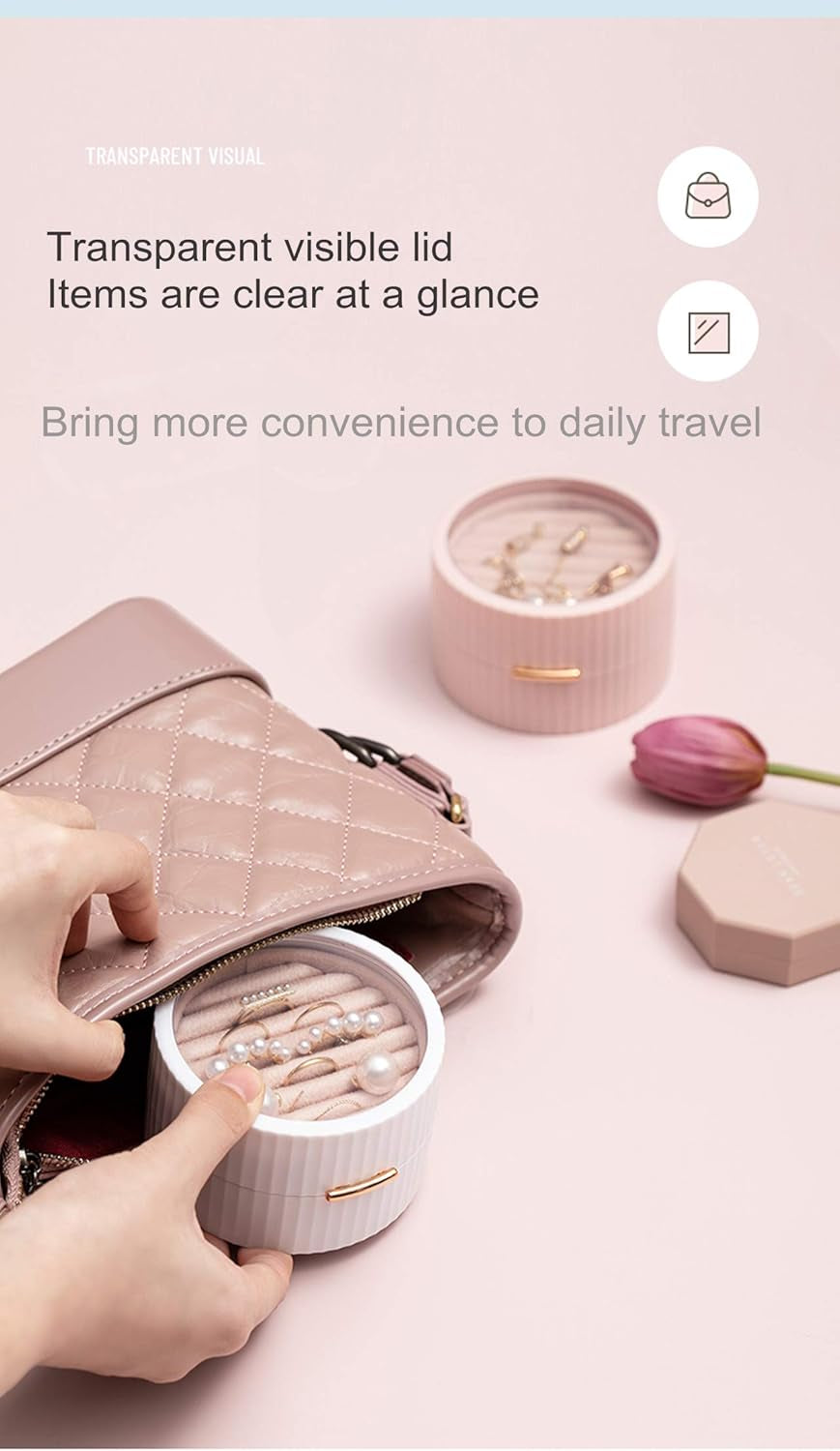 Small Jewelry Box, Macaron Portable Jewelry Box, Travel Jewelry Box, Used to Store Earrings, Necklaces, Bracelets, Rings. Suitable for Travel or Family Use. (White)