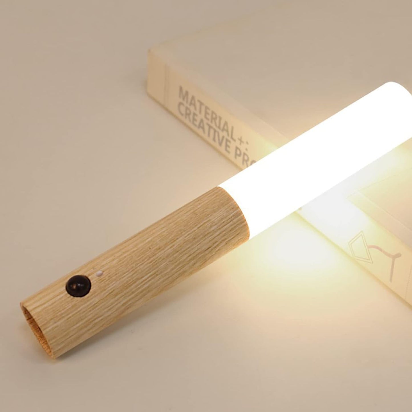 LED Baton Wall Light,Wooden Magnetic Light Rechargeable Wardrobes Light with Motion Sensor, 360°Rotatable Wall Lamp Portable Night Light for Cabinet,Walnut