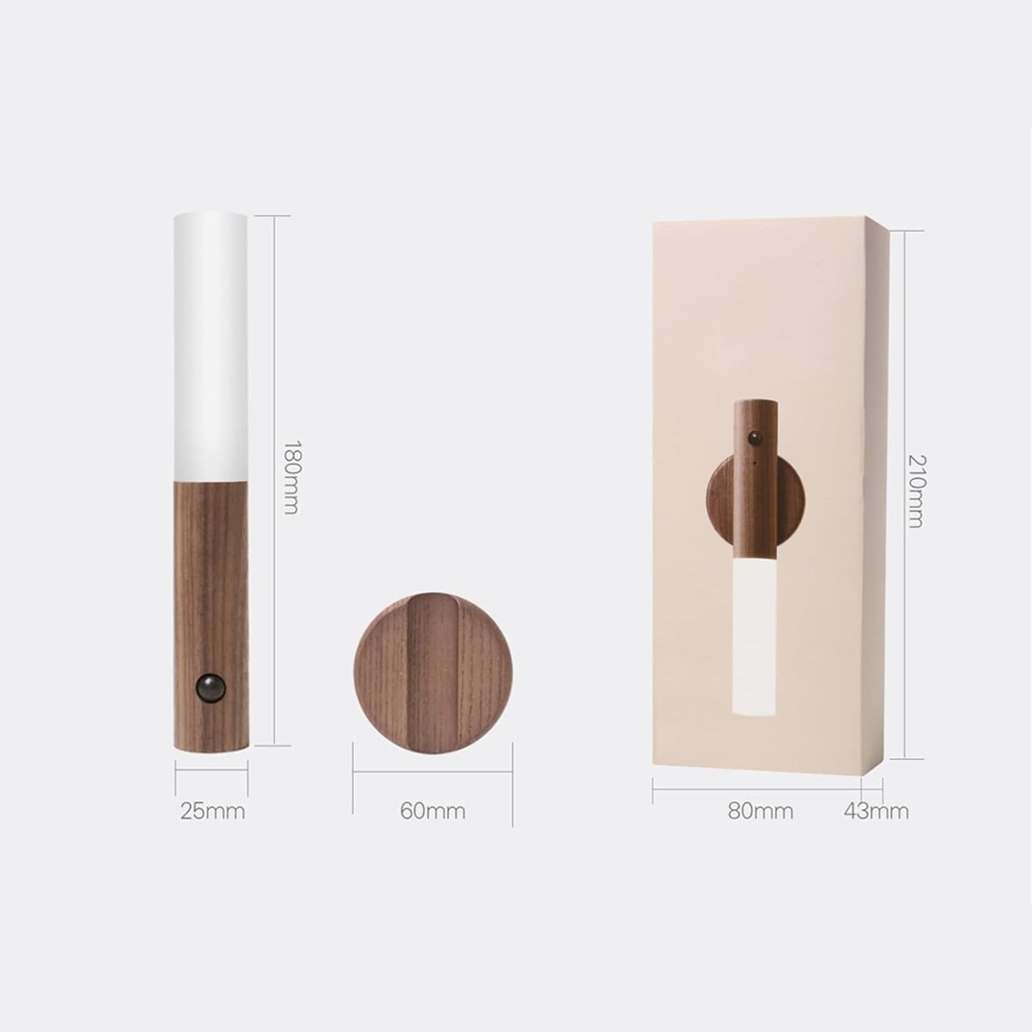 LED Baton Wall Light,Wooden Magnetic Light Rechargeable Wardrobes Light with Motion Sensor, 360°Rotatable Wall Lamp Portable Night Light for Cabinet,Walnut