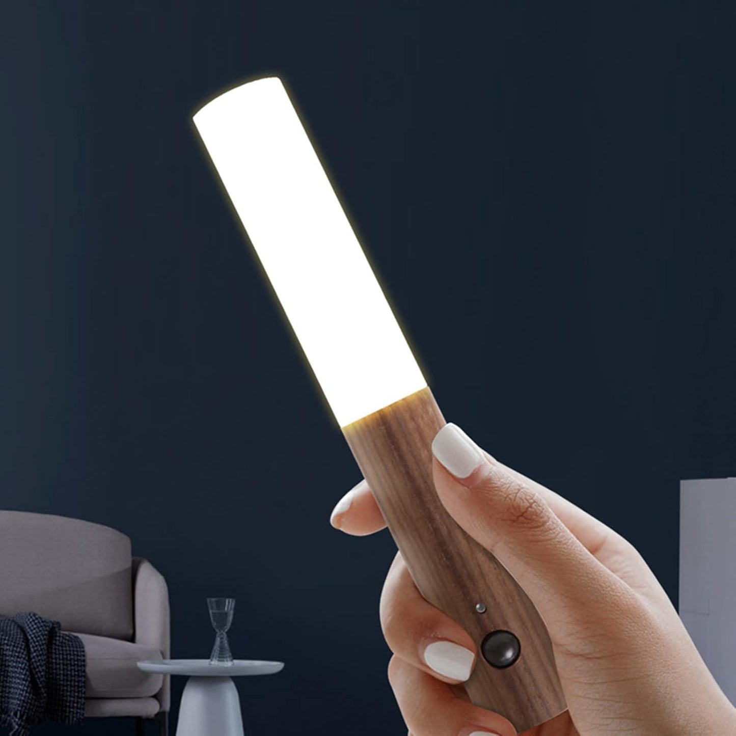 LED Baton Wall Light,Wooden Magnetic Light Rechargeable Wardrobes Light with Motion Sensor, 360°Rotatable Wall Lamp Portable Night Light for Cabinet,Walnut