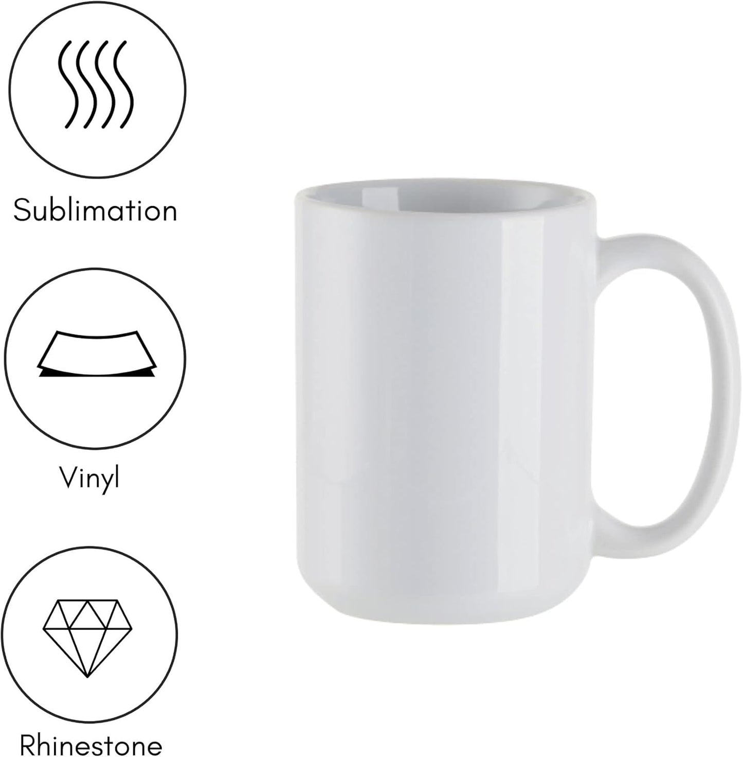 15 OZ Sublimation Coffee Mugs Ceramic White-Sublimation Blanks Photo Mugs Cups Bulk-Perfect for Easy Cricut Mug Heat Press Crafting-Individually Packaged Set of 6