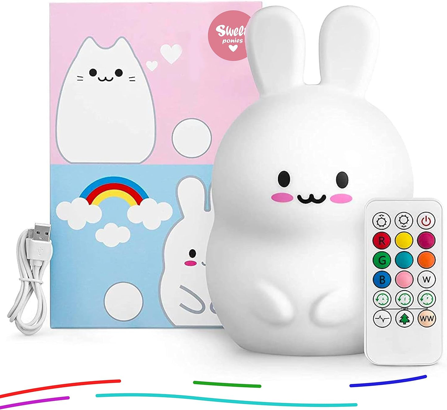 (4.8ā X 4.8ā X 7.4ā; 11.6 Oz Rabbit LED Light Gift for Rabbit Lovers, Women, & Girls ā Battery Operated (1.6 W) Table, Desk, & Bedside Lamp Both Color Changing & Wrapped in Gift Packagel