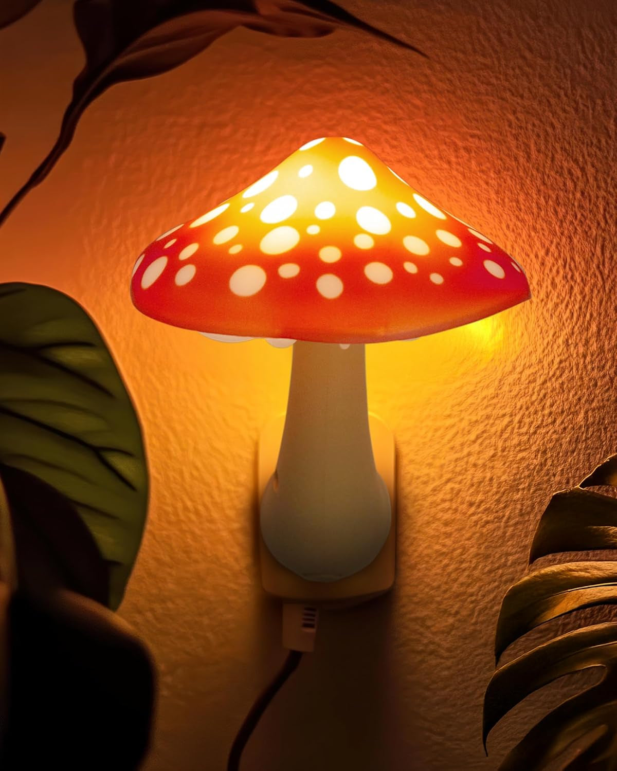 Mushroom Night Light Plug in - Manual Color Changing LED Mushroom Nightlight Wall Lamp - Whimsical Cute Red Fairy Unique Fun Cool Weird Hippie Shroom Stuff Ambient Decor Nursery Bed Gift Kids Adult