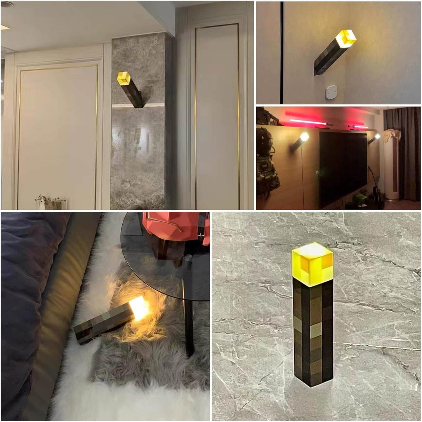 Torch Lamp with Wall Mountable, 11 Inch LED Night Light, USB Rechargeable for Nightstand Torch Light, Costume Cosplay Nightlight, Kid'S Birthday Party Living Room Bedroom Decorations (Yellow)