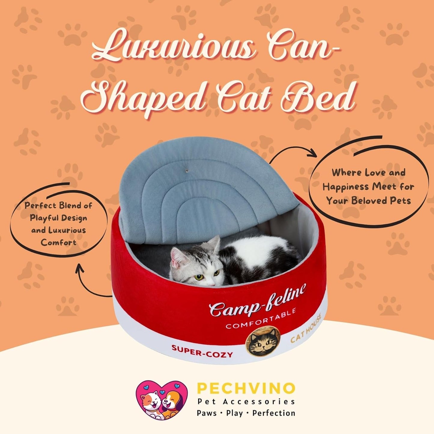 Can-Shaped Cat Bed – Ramen Bowl Cat Bed with Cover | Cute Enclosed Cat Bed with Ultra-Soft Cushion, Private & Cozy Design for Cats & Small Dogs