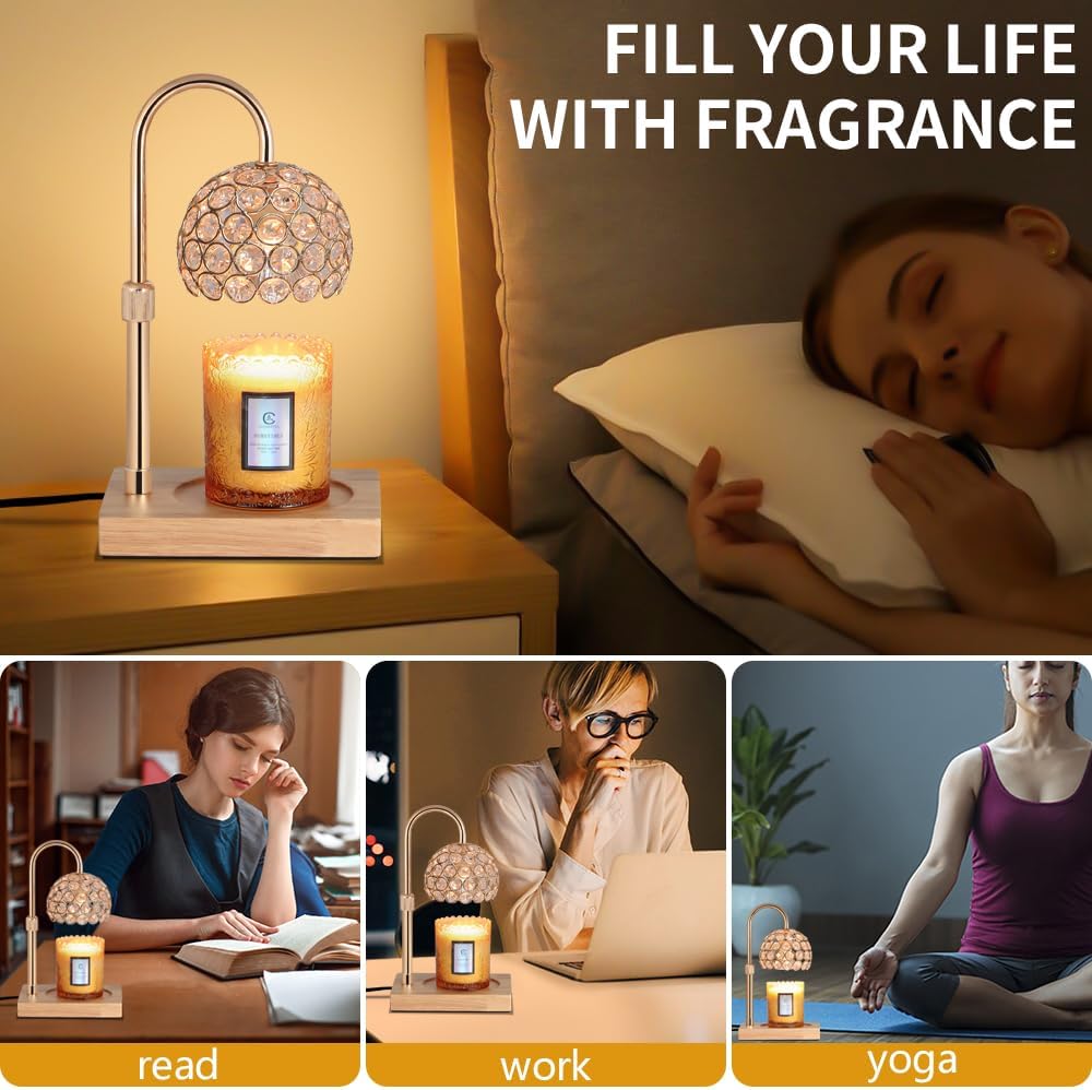 Dimmable Candle Warmer Lamp with Timer Adjustable Height Electric Wax Melt Warmer for Scented Jar Candles for Home Decor Christmas Birthday Gifts for Women Mom with 2 Bulbs