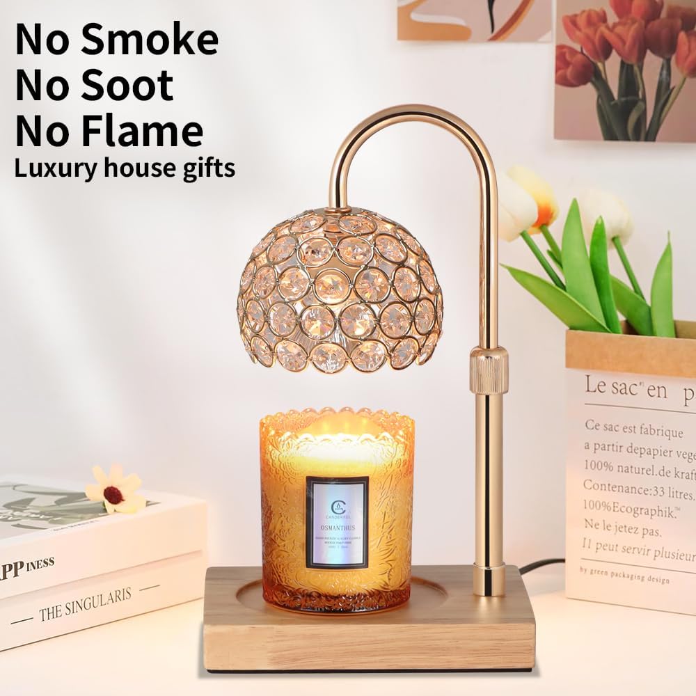Dimmable Candle Warmer Lamp with Timer Adjustable Height Electric Wax Melt Warmer for Scented Jar Candles for Home Decor Christmas Birthday Gifts for Women Mom with 2 Bulbs