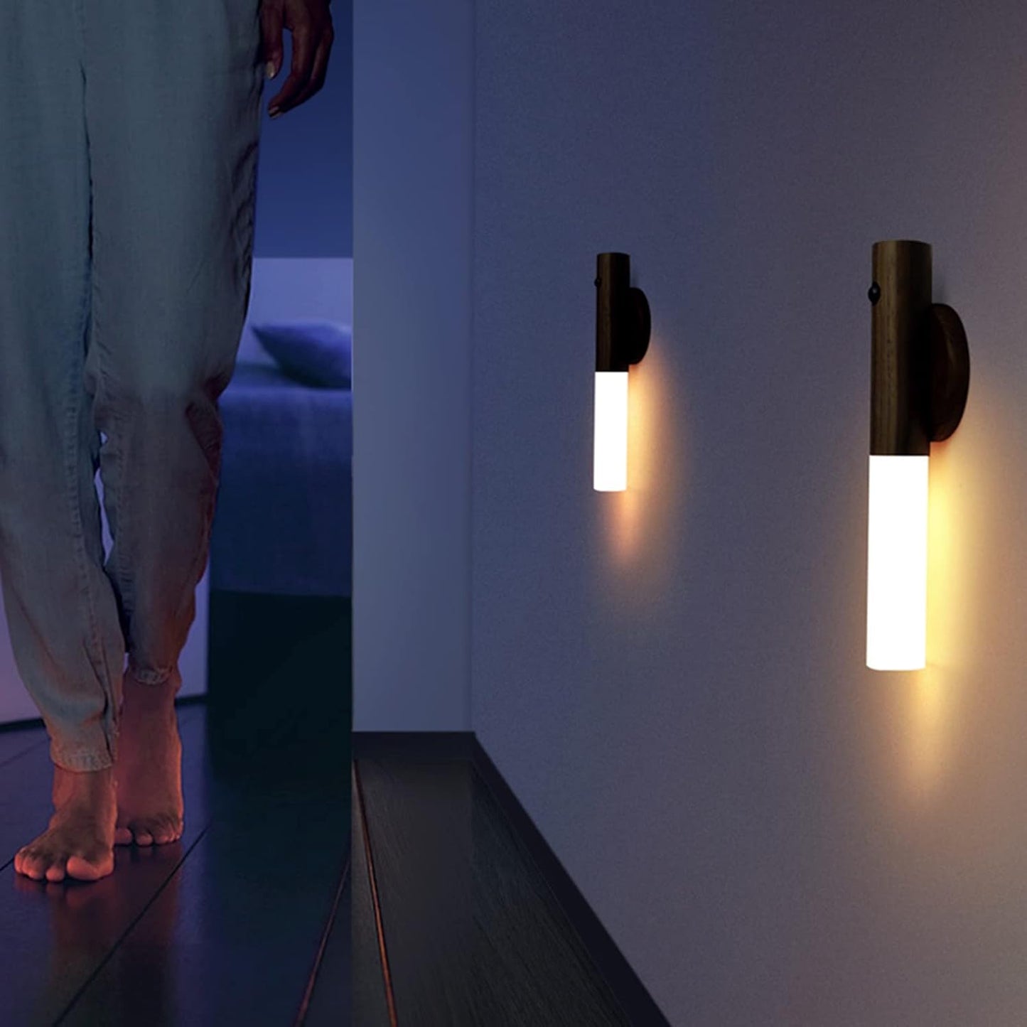 LED Baton Wall Light,Wooden Magnetic Light Rechargeable Wardrobes Light with Motion Sensor, 360°Rotatable Wall Lamp Portable Night Light for Cabinet,Walnut