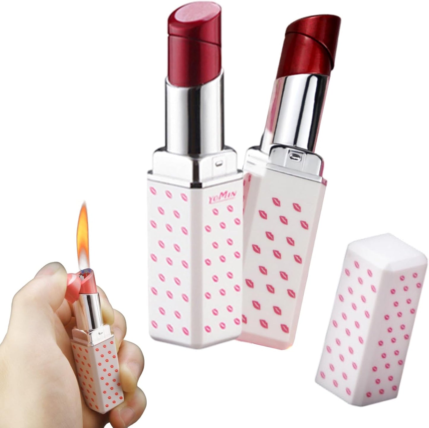 Cute Lipstick Lighter, 2 Pack Soft Flame Refillable Butane Lighter with Flame Adjustment Tool, Unique Torch Lighter Cool Lighters for Women,Girls, Birthday, Anniversary(Without Butane)-Red