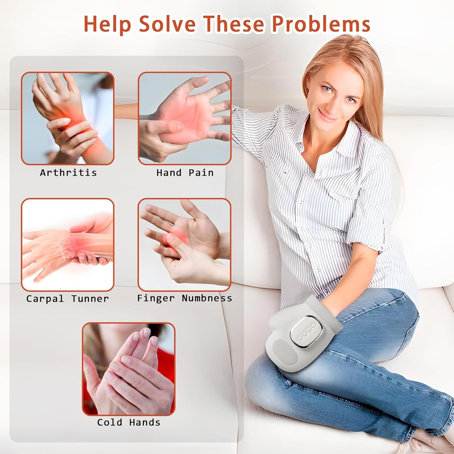 Hand Massager with Heat and Compression, Cordless Hand Massager with 3 Heat Levels & 5 Compression Massage Modes, Pressure Therapy for Arthritis and Carpal Tunnel Pain Relief, Gifts for Women Men