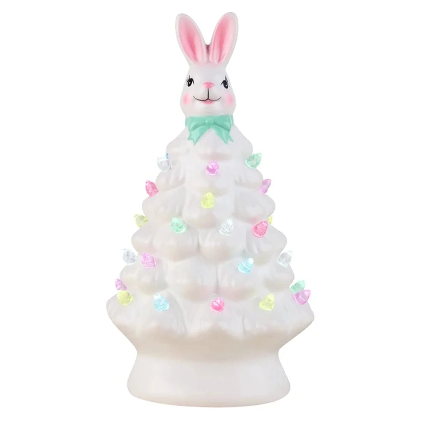 Easter Ceramic Tree,Light-Up Easter Bunny Decorations,Rabbit Tree Easter Decorations for Indoor Spring Home Office Tabletop Bunny Rabbit Pink Tree Home Decor