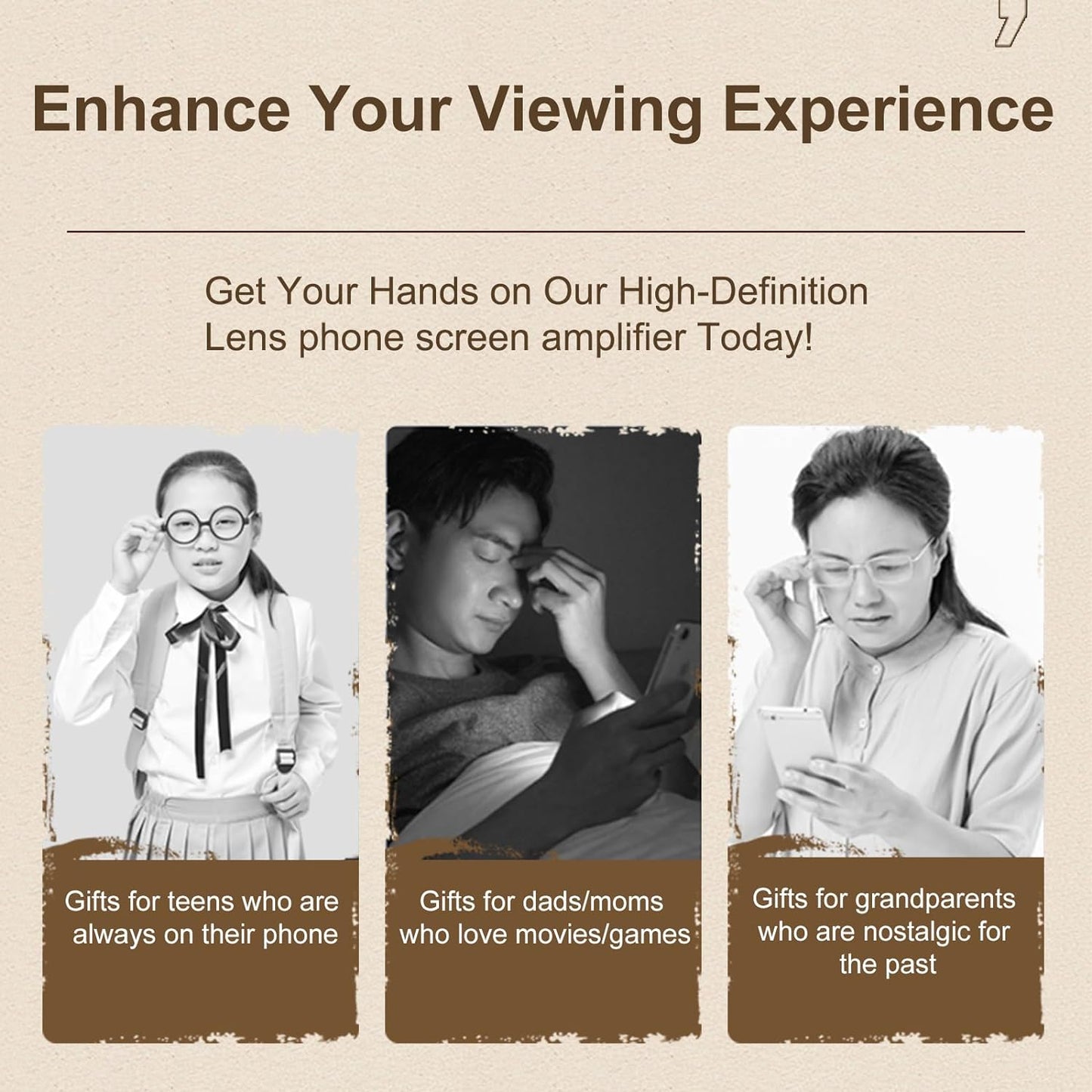 12" Retro TV Amplifier Phone Screen Magnifier - Gifts for Dad - 3D HD Mobile Phone Screen Magnifying Enlarger for Movies, Videos, Games - Fit for All Smartphones (Tech Grey)