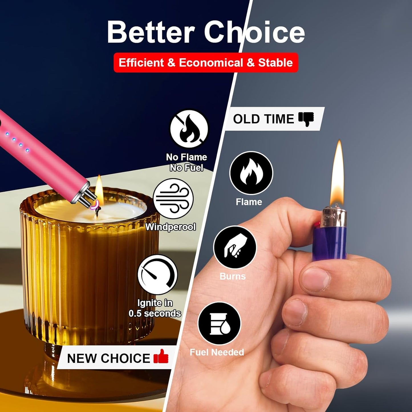 Electric Candle Lighter Upgraded USB Type C Rechargeable Candle Lighter Windproof Flameless Plasma and LED Battery Display Arc Safety Candle Lighter for Candle Grill Camping