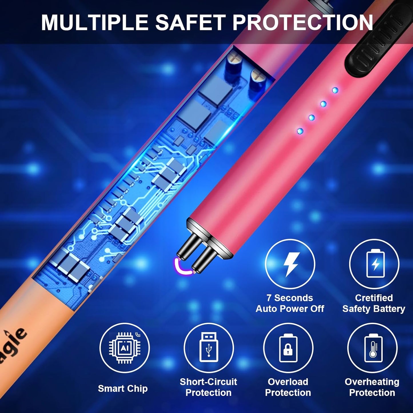 Electric Candle Lighter Upgraded USB Type C Rechargeable Candle Lighter Windproof Flameless Plasma and LED Battery Display Arc Safety Candle Lighter for Candle Grill Camping