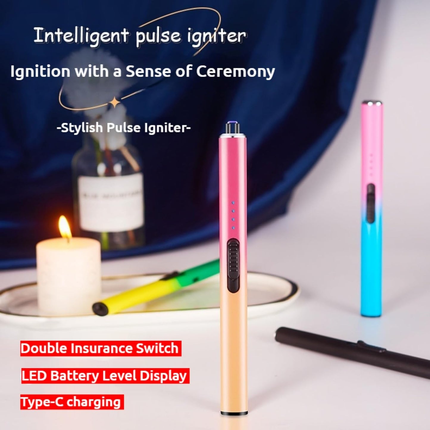Rechargeable Electric Candle Lighter - Windproof Plasma Arc Lighter, Flameless USB Lighter, Cool Electric Lighters, Unique for Women, Great for Candles, BBQ, Camping & Home Use