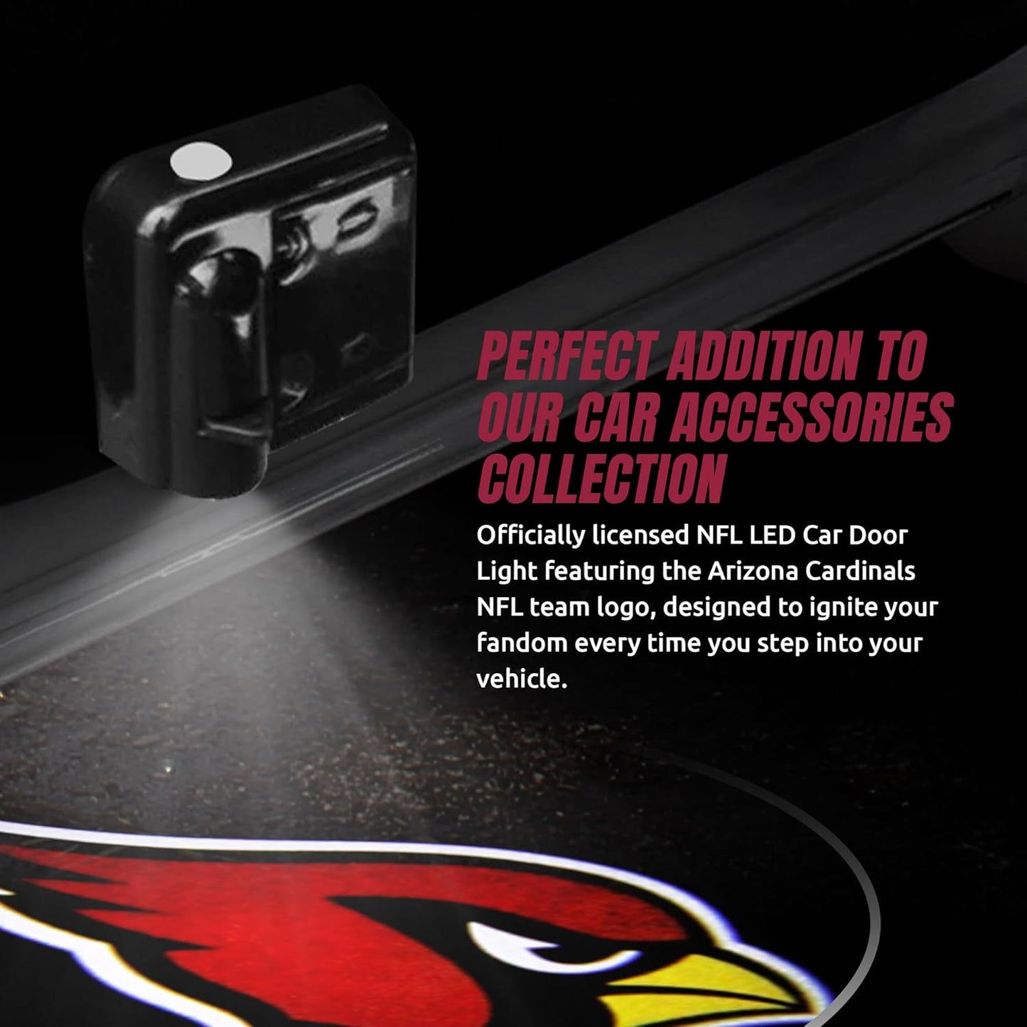 American Football Arizona Cardinals - Led Car Door Light - Wireless Led Projector with One Team Logo Slide - Compatible for Most Car Models - Battery-Operated, 2.5” X 2.5”