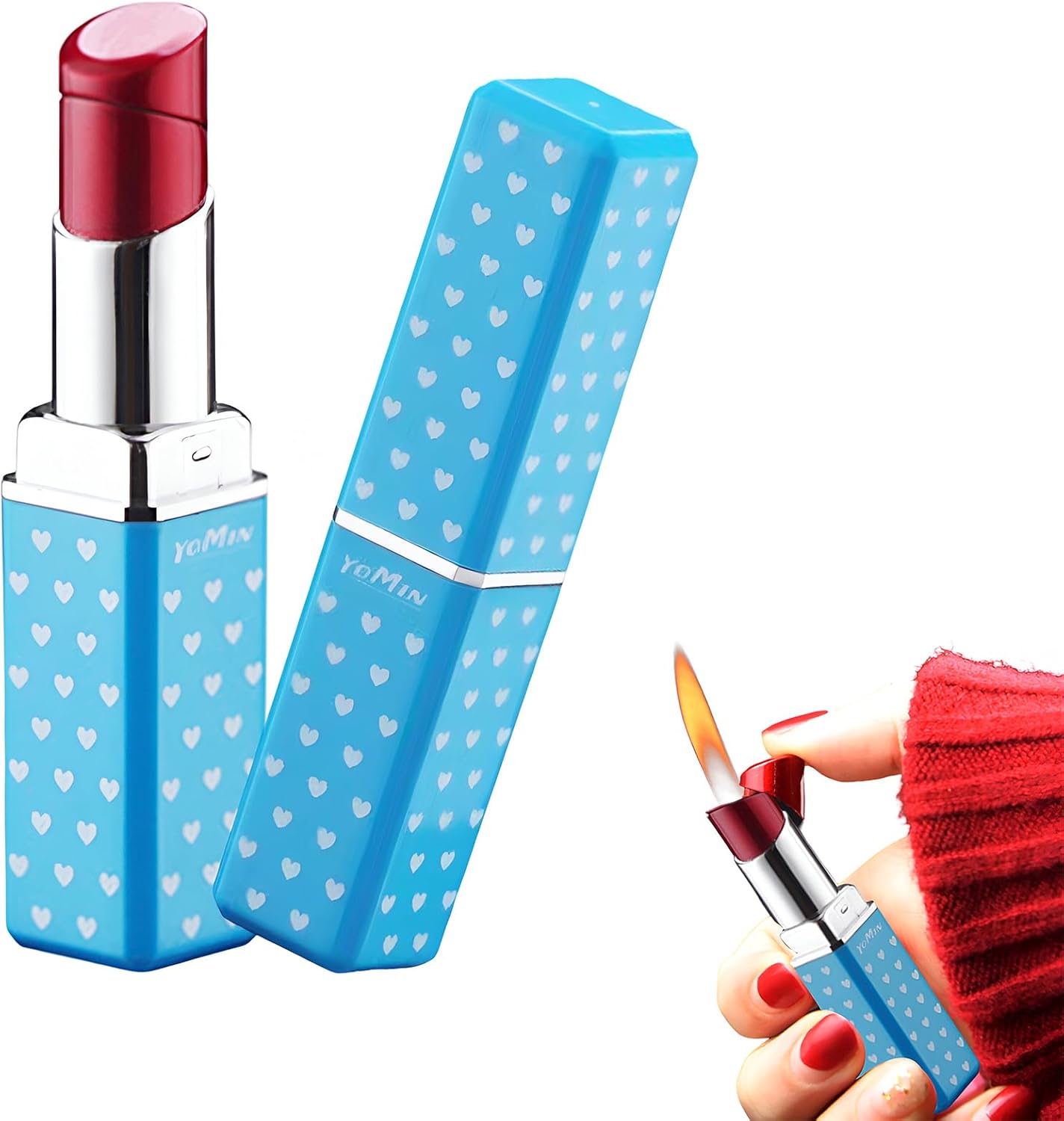 Cute Lipstick Lighter, 2 Pack Soft Flame Refillable Butane Lighter with Flame Adjustment Tool, Unique Torch Lighter Cool Lighters for Women,Girls, Birthday, Anniversary(Without Butane)-Red