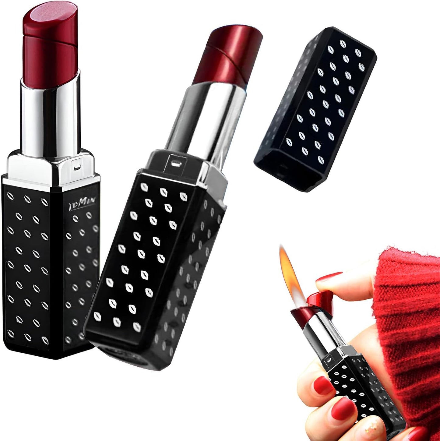 Cute Lipstick Lighter, 2 Pack Soft Flame Refillable Butane Lighter with Flame Adjustment Tool, Unique Torch Lighter Cool Lighters for Women,Girls, Birthday, Anniversary(Without Butane)-Red