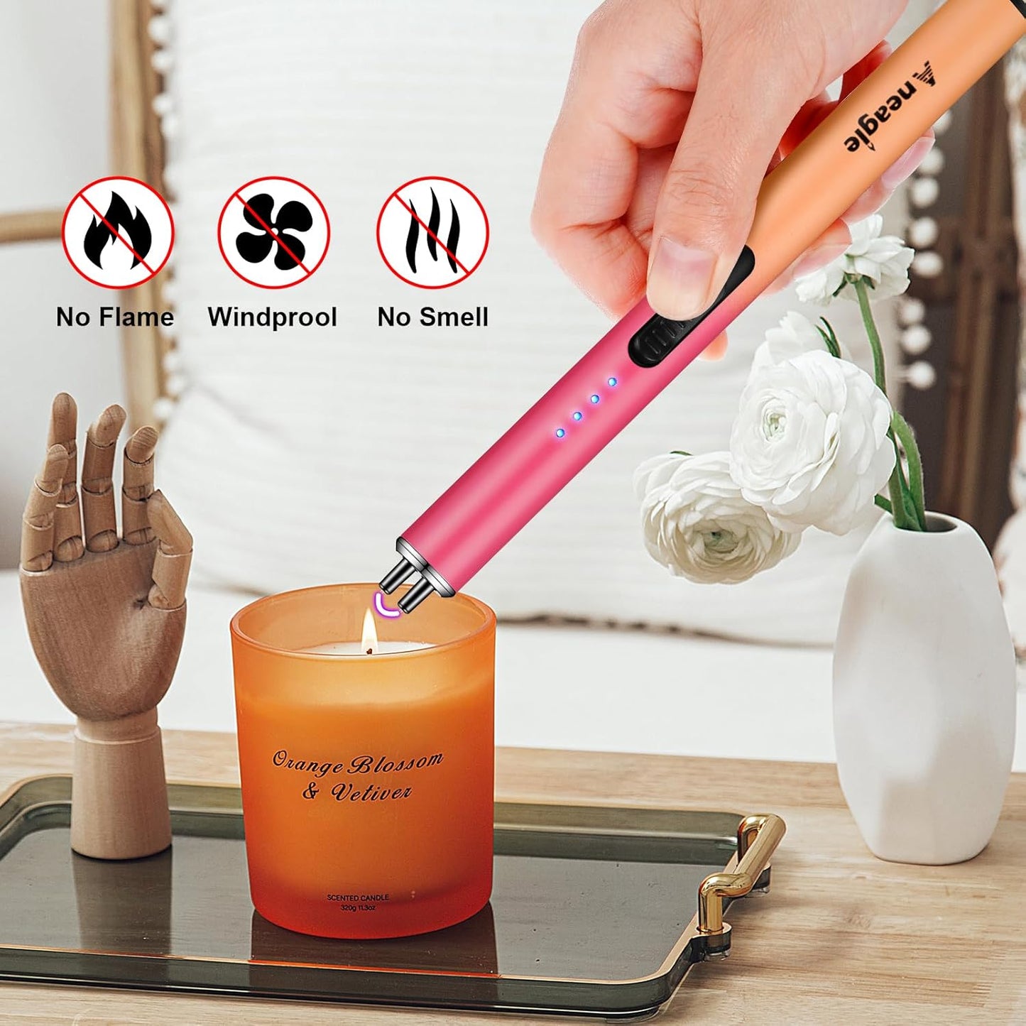 Electric Candle Lighter Upgraded USB Type C Rechargeable Candle Lighter Windproof Flameless Plasma and LED Battery Display Arc Safety Candle Lighter for Candle Grill Camping