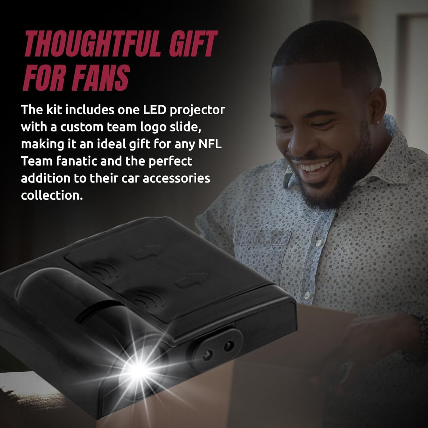 American Football Arizona Cardinals - Led Car Door Light - Wireless Led Projector with One Team Logo Slide - Compatible for Most Car Models - Battery-Operated, 2.5” X 2.5”