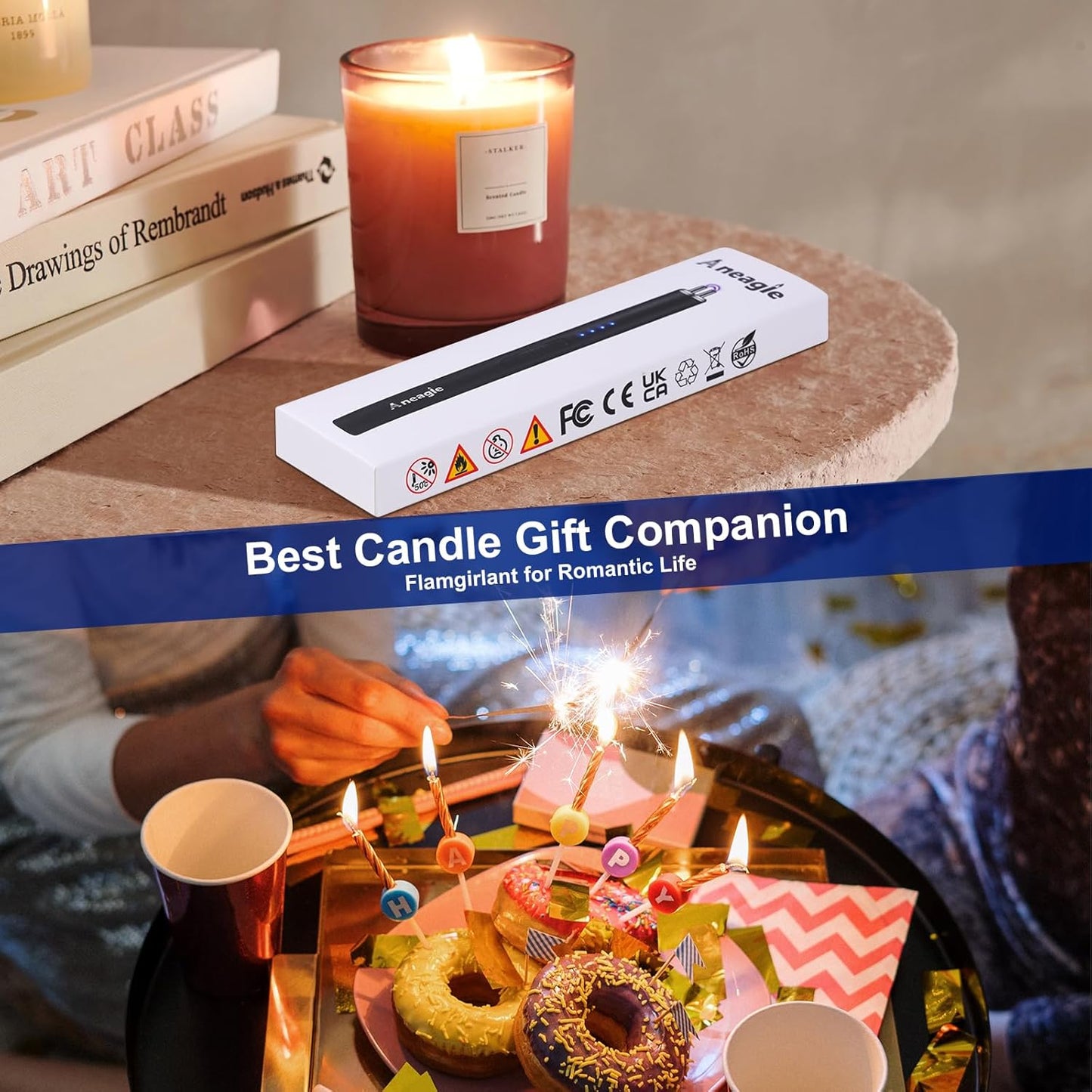 Electric Candle Lighter Upgraded USB Type C Rechargeable Candle Lighter Windproof Flameless Plasma and LED Battery Display Arc Safety Candle Lighter for Candle Grill Camping