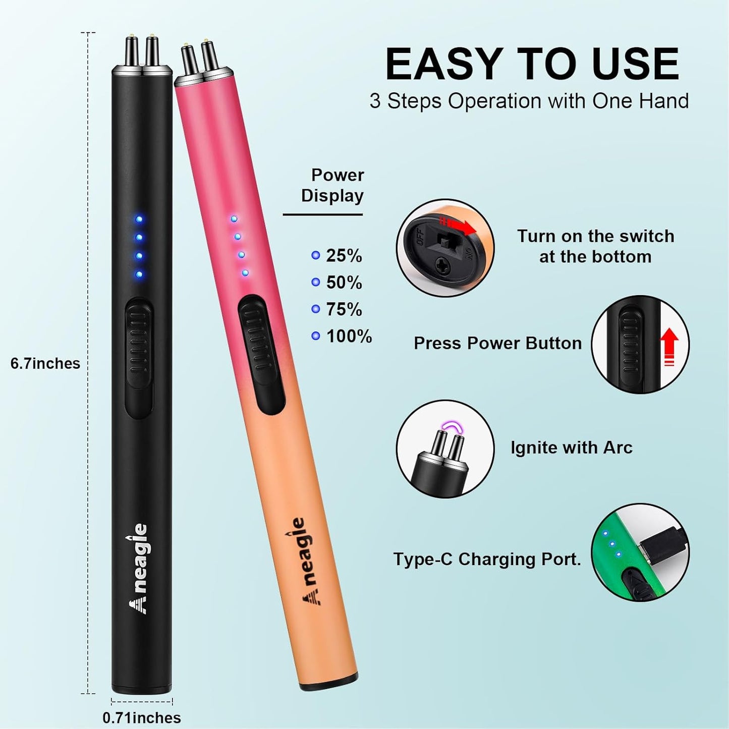 Electric Candle Lighter Upgraded USB Type C Rechargeable Candle Lighter Windproof Flameless Plasma and LED Battery Display Arc Safety Candle Lighter for Candle Grill Camping