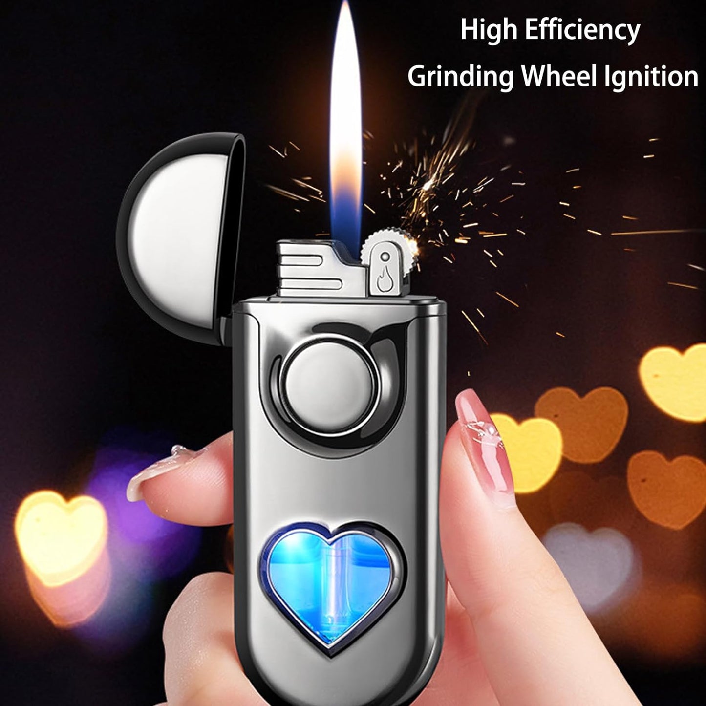 Torch Lighter, Dual Flame Lighter with 6Pcs Flint Stone, Windproof Lighter with Visible Gas Window, Cool Adjustable Soft Flame and Jet Flame 2 In1,Refillable Butane Lighter for Outdoor Indoor-Gradient