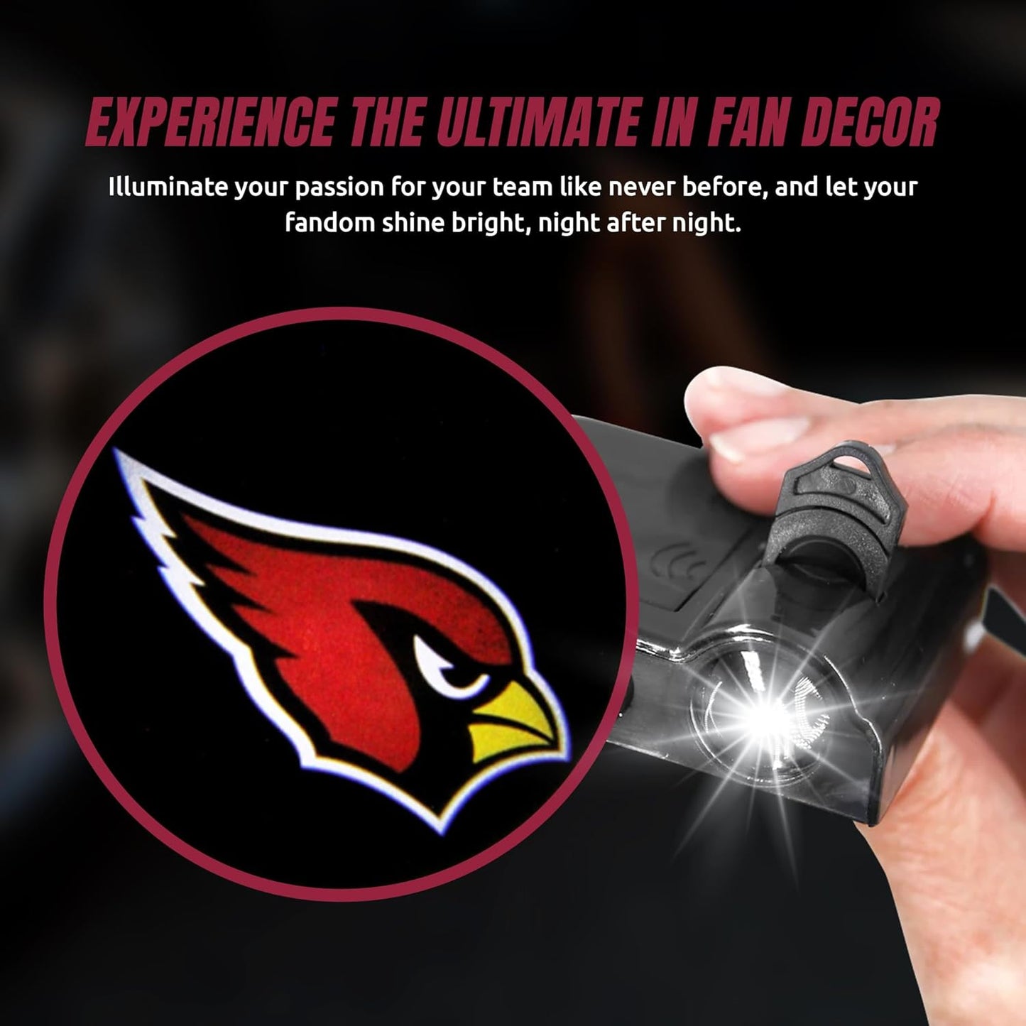 American Football Arizona Cardinals - Led Car Door Light - Wireless Led Projector with One Team Logo Slide - Compatible for Most Car Models - Battery-Operated, 2.5” X 2.5”