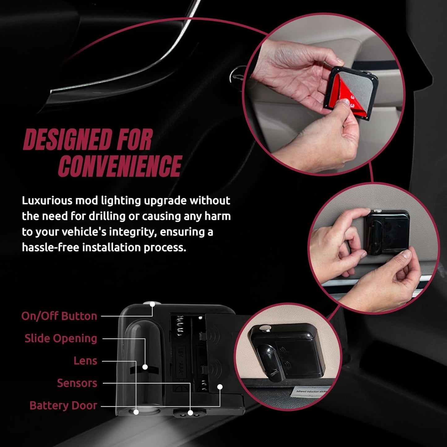 American Football Arizona Cardinals - Led Car Door Light - Wireless Led Projector with One Team Logo Slide - Compatible for Most Car Models - Battery-Operated, 2.5” X 2.5”