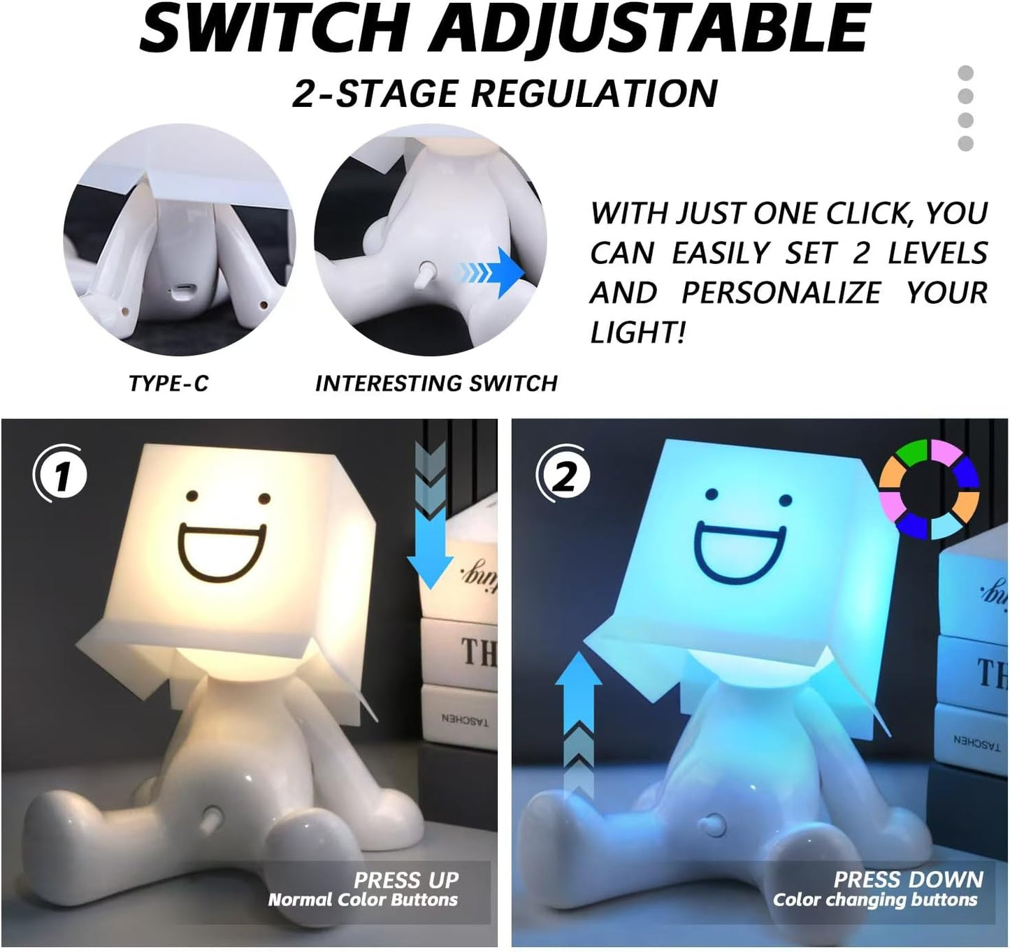 Wiener Switch Boy Table Lamp with RGB Color, Rechargeable Bedside Lamp, Funny Night Light Sense of Humor White Elephant Gag Gift for Adults Men Women Wife Girlfriend Birthday Valentine Mother Day