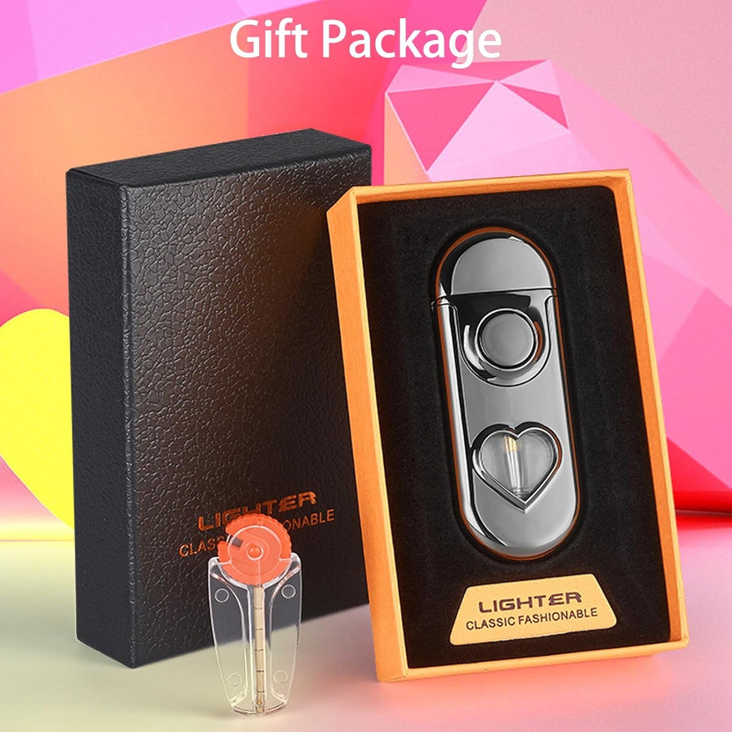 Torch Lighter, Dual Flame Lighter with 6Pcs Flint Stone, Windproof Lighter with Visible Gas Window, Cool Adjustable Soft Flame and Jet Flame 2 In1,Refillable Butane Lighter for Outdoor Indoor-Gradient
