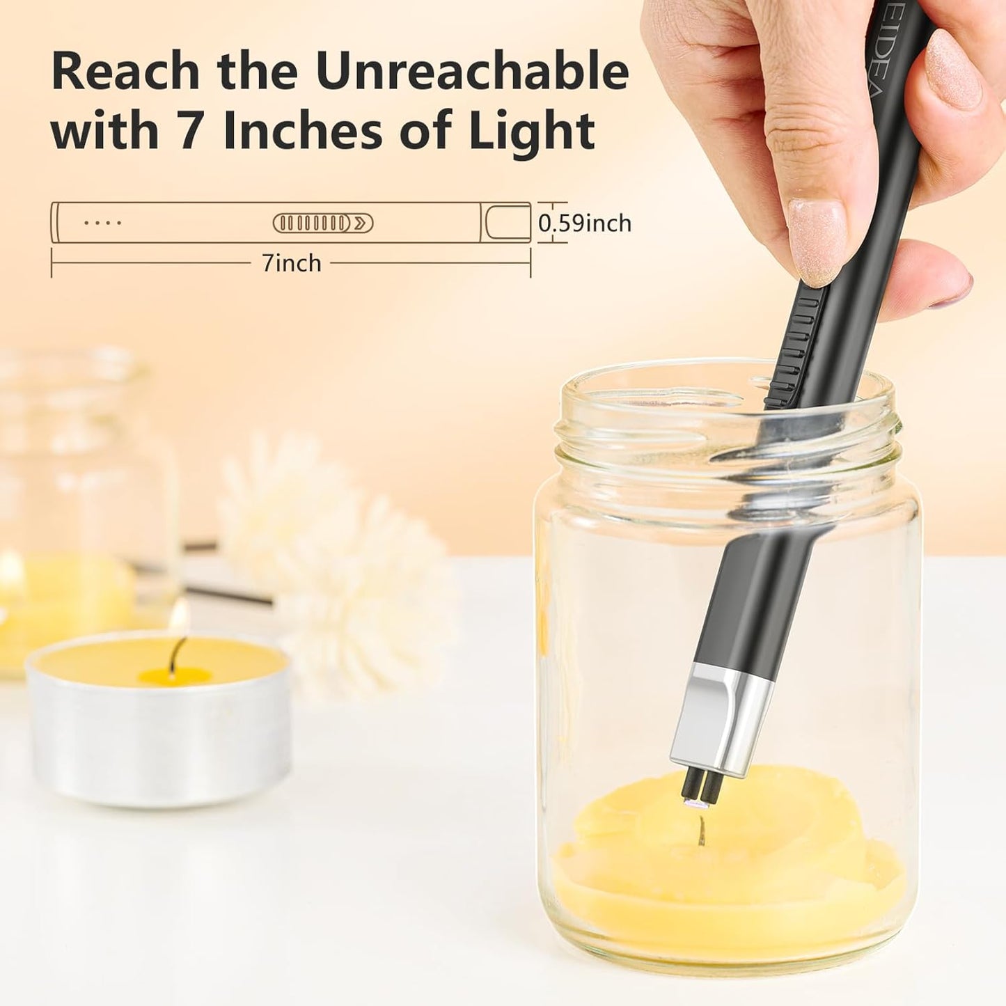 Electric Lighter Candle Lighter, Windproof Flameless USB Rechargeable Arc Retractable Lighter with Safe Button and Power Indicator for Candle, BBQ and Fireworks, R1 Flat, Obsidian Black