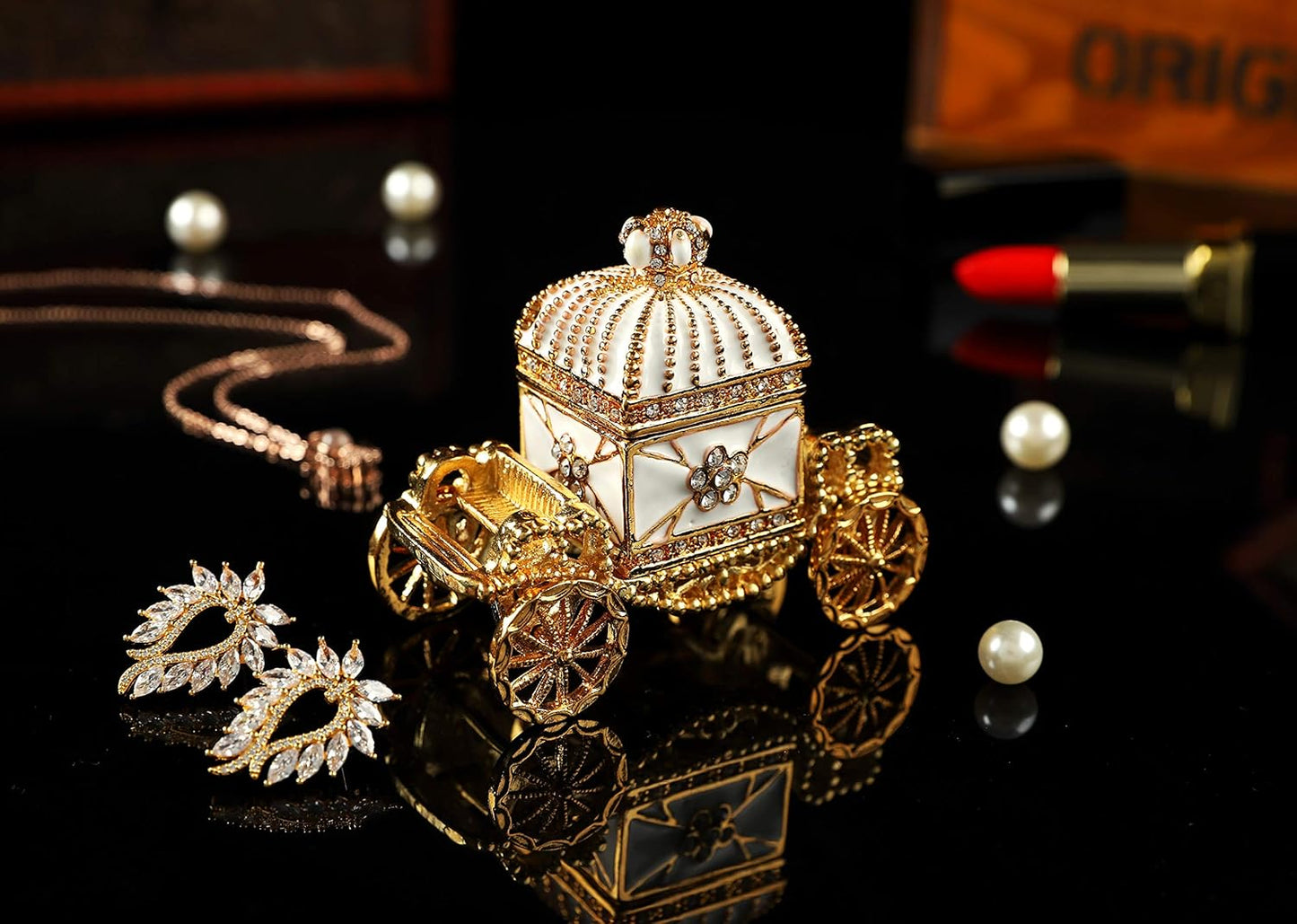 Enameled Royal Carriage Style Trinket Box Hinged, Unique Gift for Family