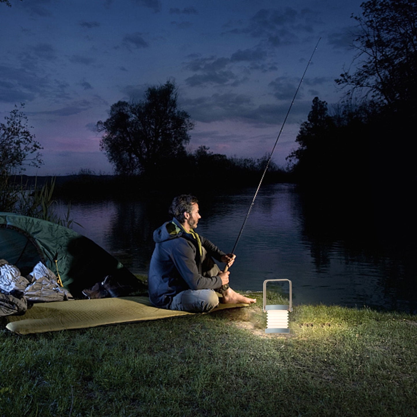 4-In-1 Foldable LED Table Lamp, USB Rechargeable, Portable Lantern Light with Adjustable Brightness, Multipurpose Outdoor Camping LED Lantern and Flashlight. Gray