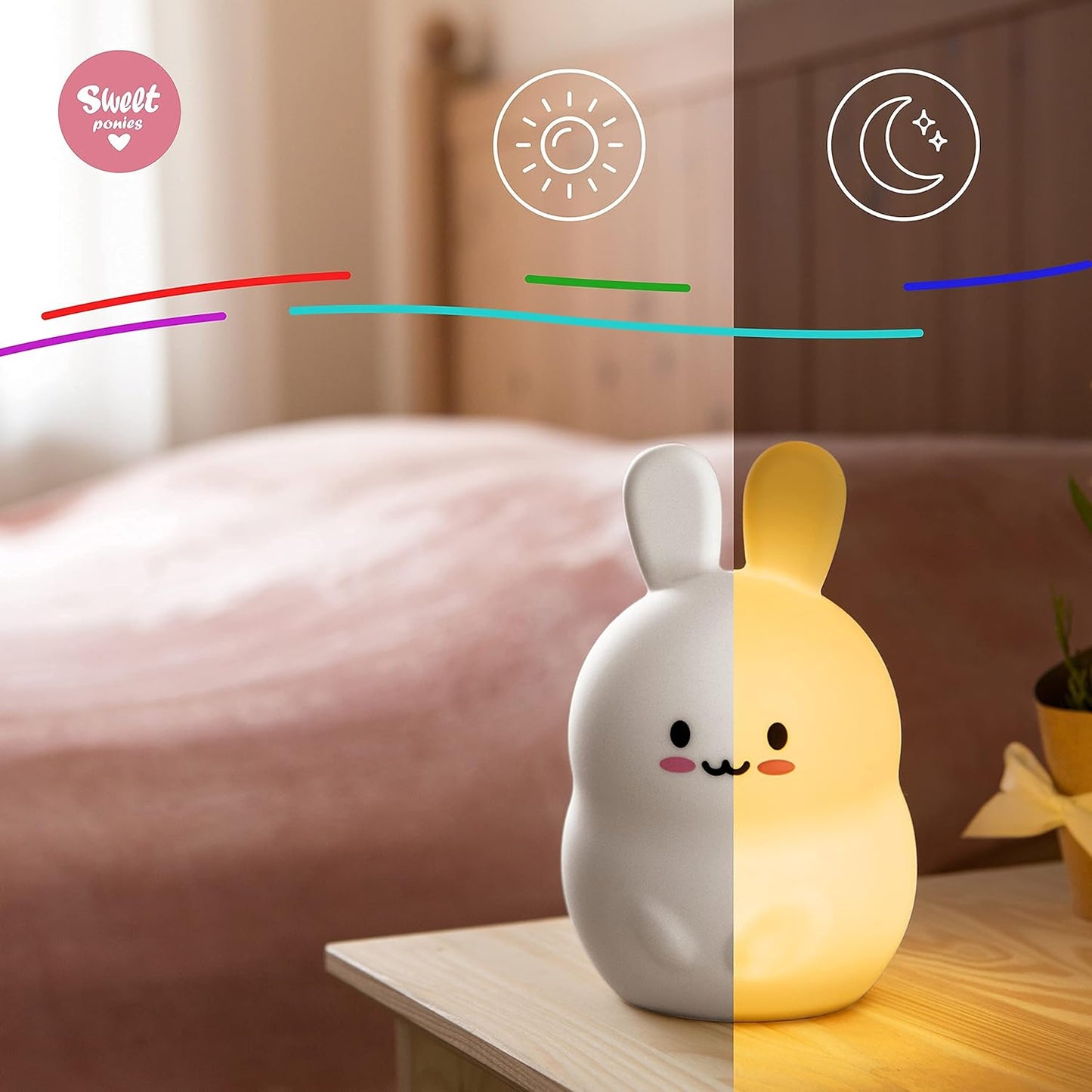 (4.8ā X 4.8ā X 7.4ā; 11.6 Oz Rabbit LED Light Gift for Rabbit Lovers, Women, & Girls ā Battery Operated (1.6 W) Table, Desk, & Bedside Lamp Both Color Changing & Wrapped in Gift Packagel